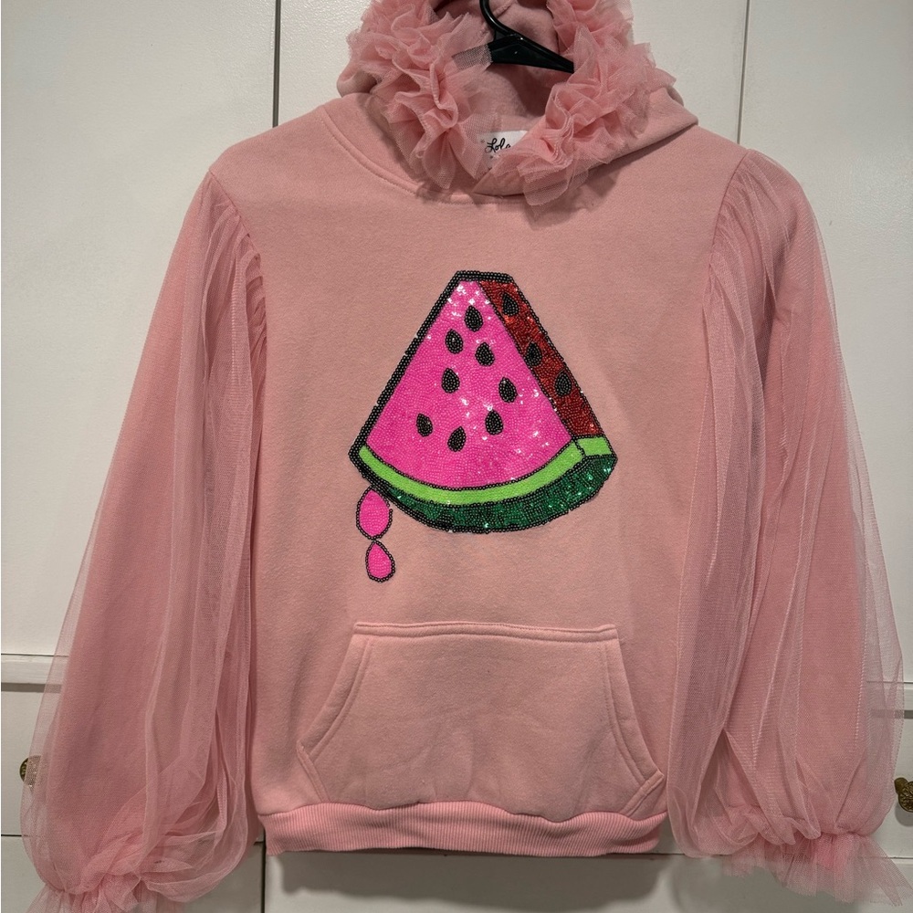 Lola and The Boys Pink Watermelon Sequin Hoodie